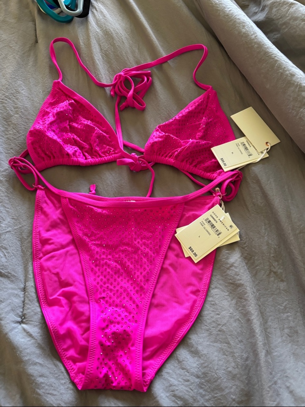 Good American Hot Pink Rhinestone Bikini Set - Brand: